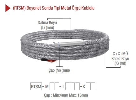 EMKO RTSM BAYONET SONDA TİP METAL ÖRGÜ KABLO PT100 TERMOREZİSTANS-2